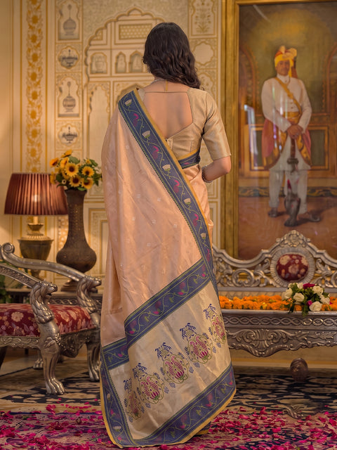 Peach Tissue Silk Woven Saree with Traditional Decorative Pallu