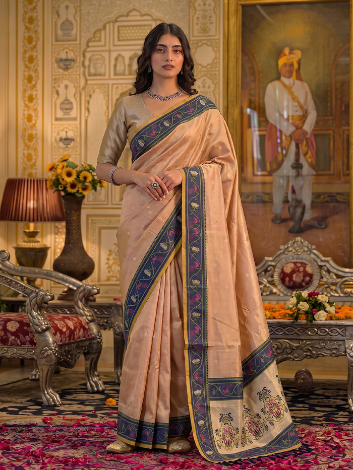 Peach Tissue Silk Woven Saree with Traditional Decorative Pallu
