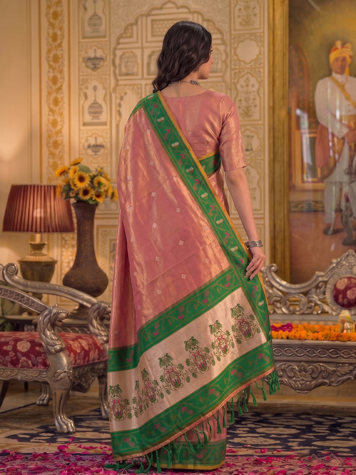Light Pink Tissue Silk Woven Saree with Traditional Decorative Pallu