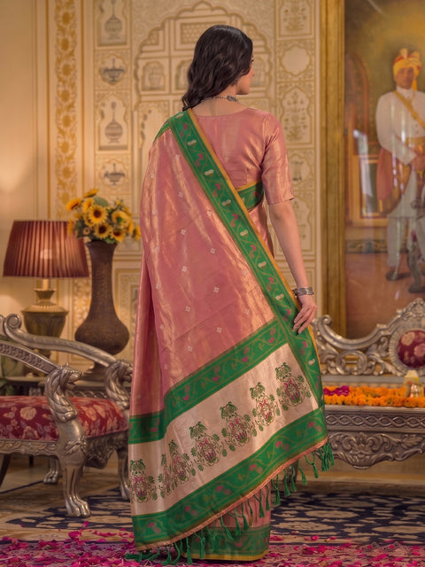 Light Pink Tissue Silk Woven Saree with Traditional Decorative Pallu