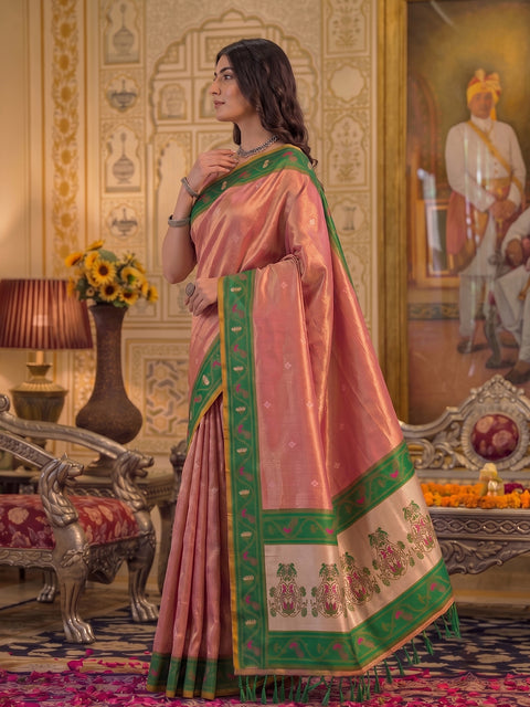 Light Pink Tissue Silk Woven Saree with Traditional Decorative Pallu