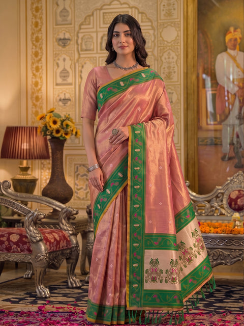 Light Pink Tissue Silk Woven Saree with Traditional Decorative Pallu