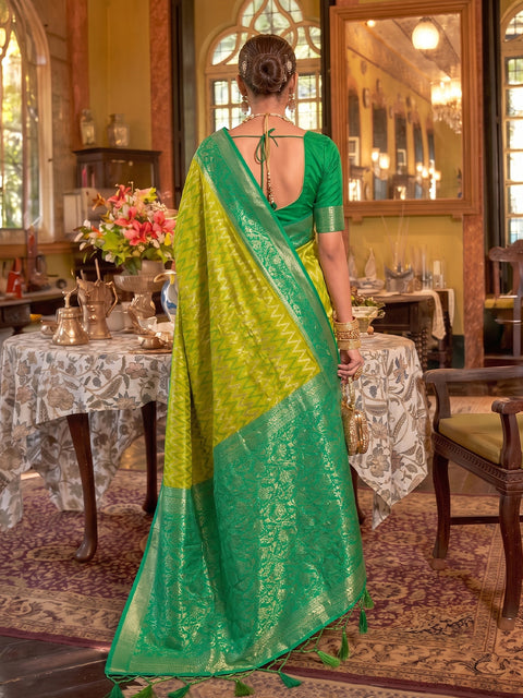 Light Green Silk Zigzag Woven Saree