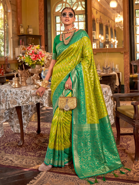 Light Green Silk Zigzag Woven Saree