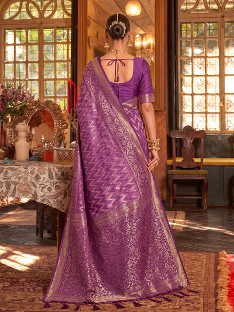 Purple Silk Zigzag Woven Saree