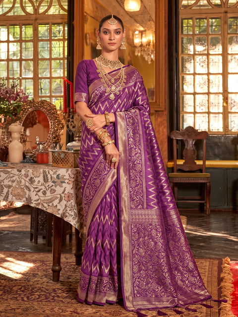 Purple Silk Zigzag Woven Saree