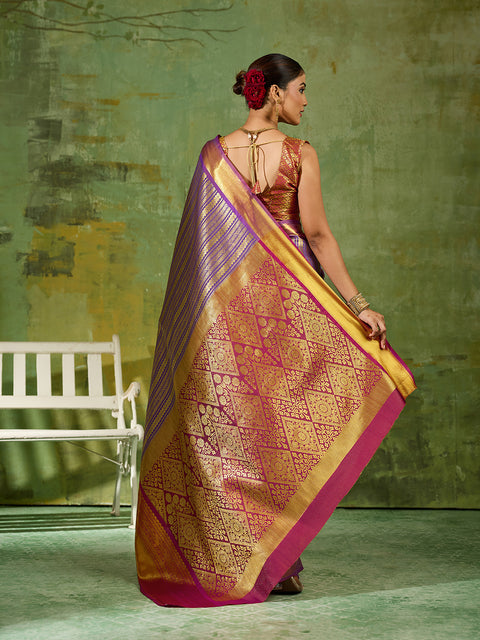 Lavender Kanchivaram Silk Zari Woven Saree with Maroon Blouse