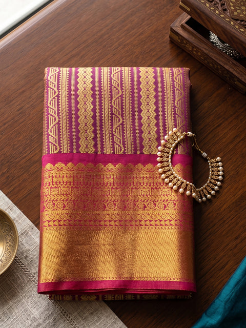 Purple Kanchivaram Silk Woven Saree with Maroon Pallu