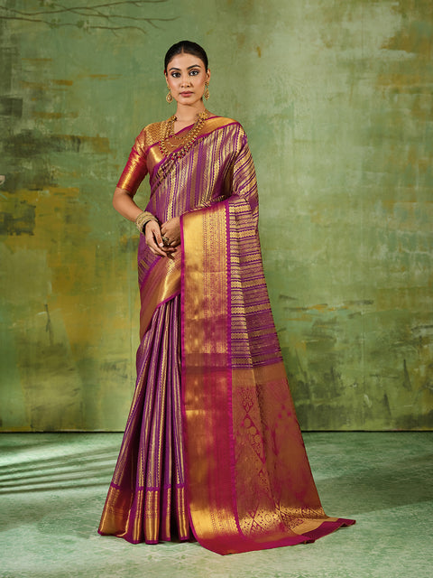 Purple Kanchivaram Silk Woven Saree with Maroon Pallu
