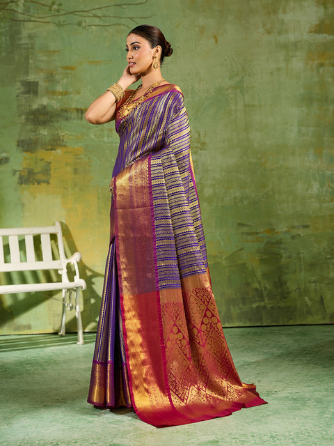 Royal Blue Kanchivaram Silk Woven Saree with Maroon Pallu
