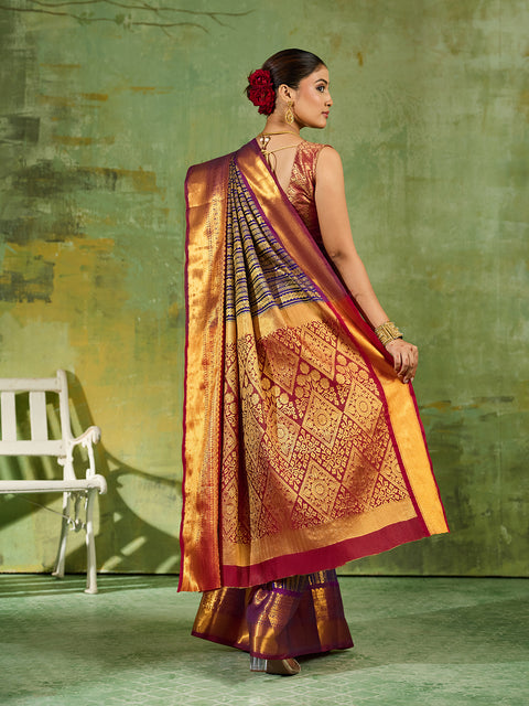 Royal Blue Kanchivaram Silk Woven Saree with Maroon Pallu