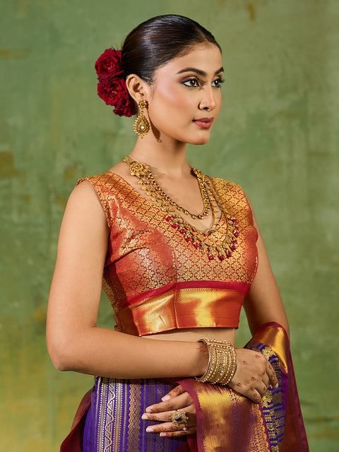 Royal Blue Kanchivaram Silk Woven Saree with Maroon Pallu