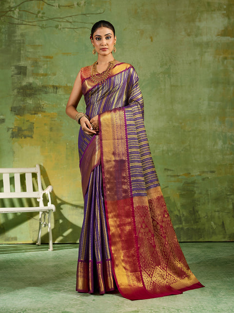 Royal Blue Kanchivaram Silk Woven Saree with Maroon Pallu