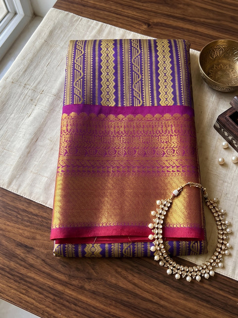 Royal Blue Kanchivaram Silk Woven Saree with Maroon Pallu