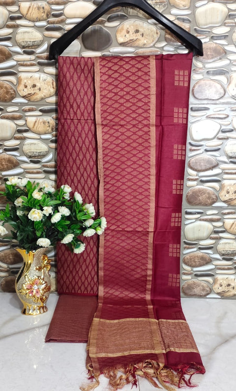 Maroon Color Cotton Silk Woven Design Dress Material