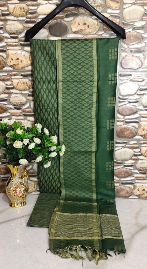 Green Color Cotton Silk Woven Design Dress Material