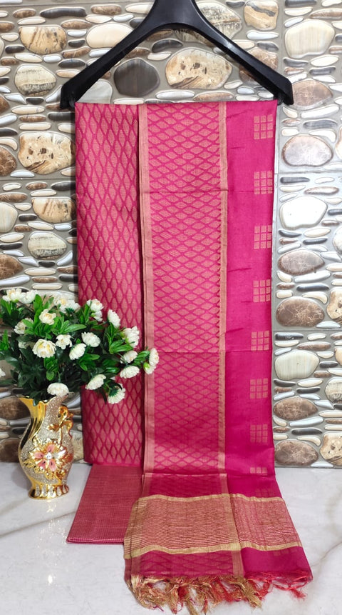 Pink Color Cotton Silk Woven Design Dress Material
