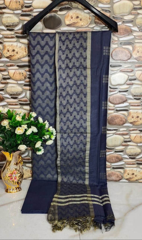 Cotton Silk Woven Design Blue Color Dress Material