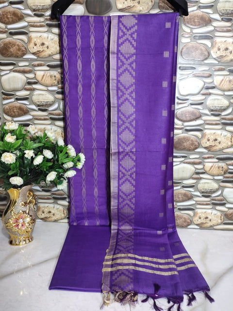 Purple Color Cotton Silk Woven Design Dress Material