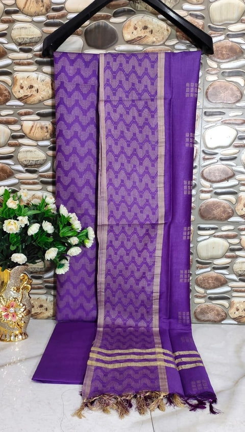 Cotton Silk Woven Design Purple Color Dress Material