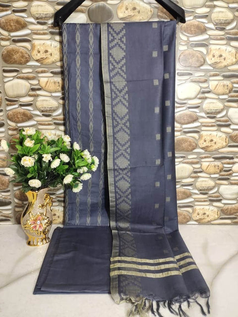 Grey Color  Cotton Silk Woven Design Dress Material