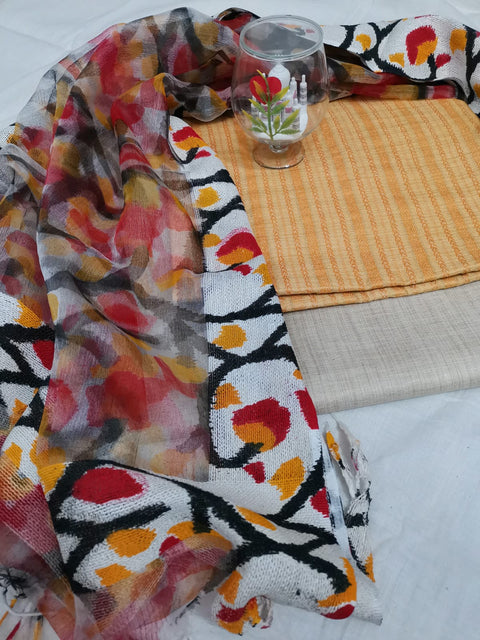 Handwoven Cotton Dupion Silk Dress Material with Organza Silk Dupatta