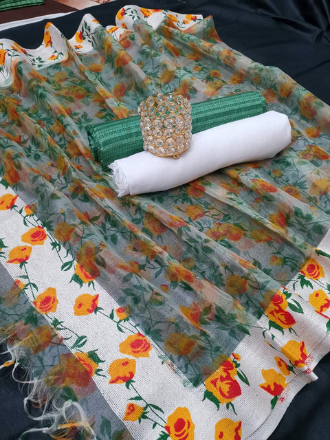 Handwoven Cotton Dupion Silk Dress Material with Organza Silk Dupatta