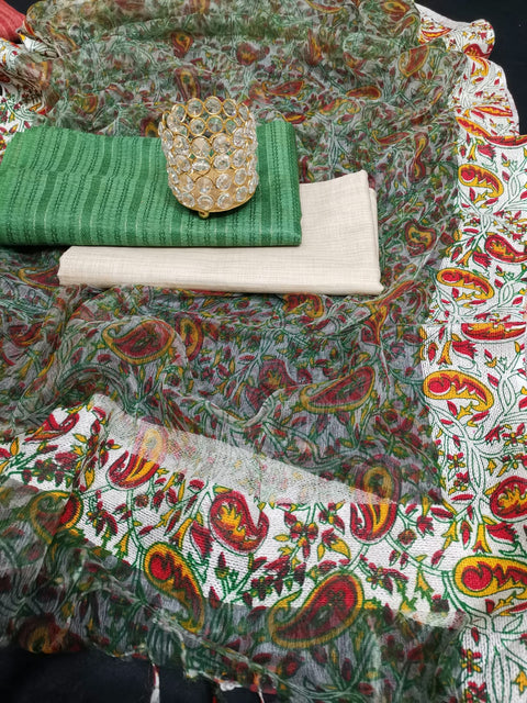 Handwoven Cotton Dupion Silk Dress Material with Organza Silk Dupatta