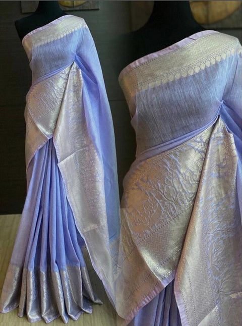 Pure Silk Banarasi Linen Saree - Lavender Color