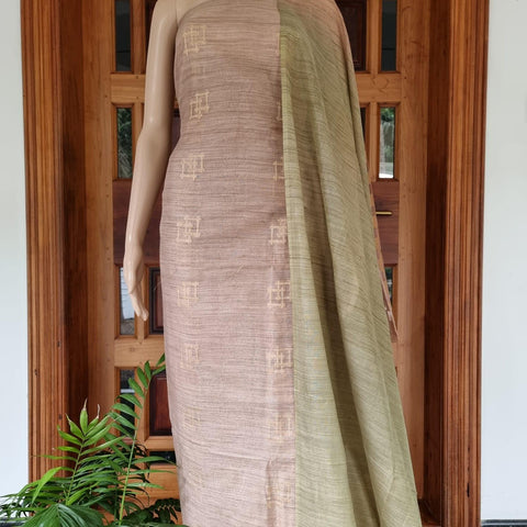 Beige Color Handwoven Cotton Baswada Silk Woven Dress Material - Trend In Need