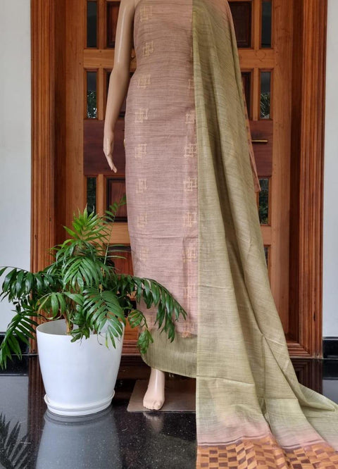 Beige Color Handwoven Cotton Baswada Silk Woven Dress Material - Trend In Need