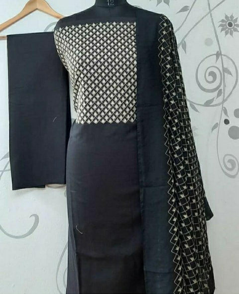 Black Color Katan Viscose Silk Embroidered Dress Material - Trend In Need