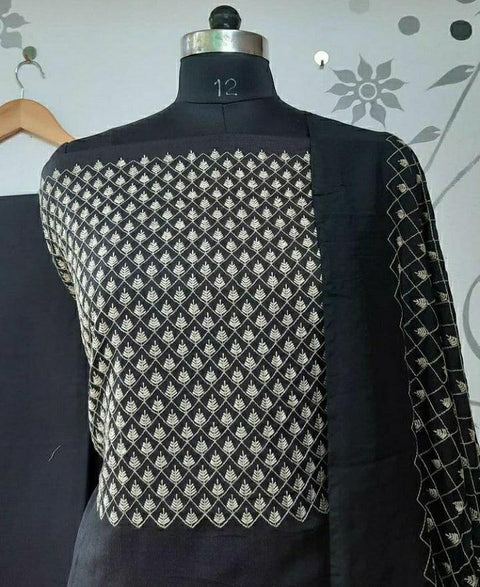 Black Color Katan Viscose Silk Embroidered Dress Material - Trend In Need