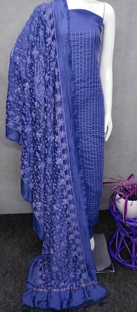 Blue Color Cotton Silk Embroidered Dress Material - Trend In Need
