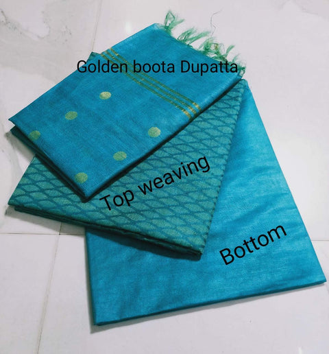 Blue Color Handwoven Cotton Matka Silk Woven Dress Material - Trend In Need