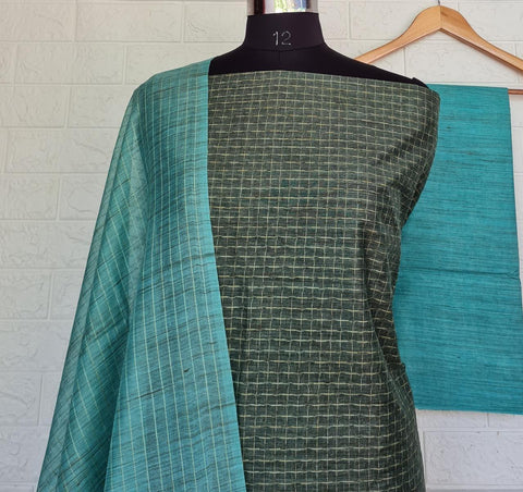 Blue Color Handwoven Cotton Silk Dress Material - Trend In Need