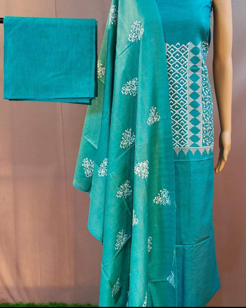 Blue Color Matka Cotton Silk Embroidered Work Suit - Trend In Need