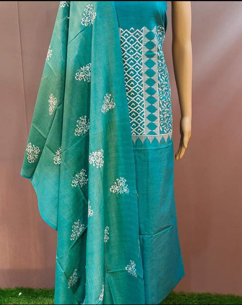 Blue Color Matka Cotton Silk Embroidered Work Suit - Trend In Need