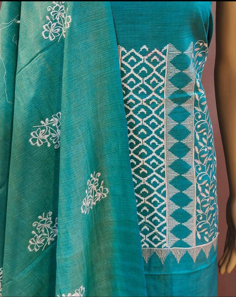 Blue Color Matka Cotton Silk Embroidered Work Suit - Trend In Need