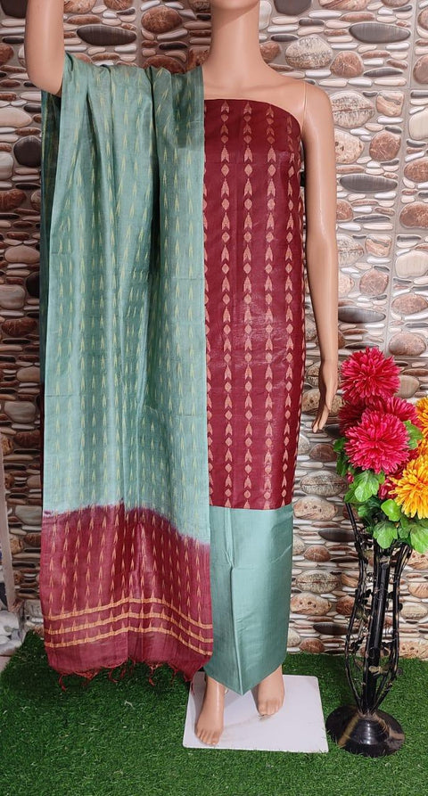 Blue Red Color Cotton Silk Woven Design Dress Material - Trend In Need