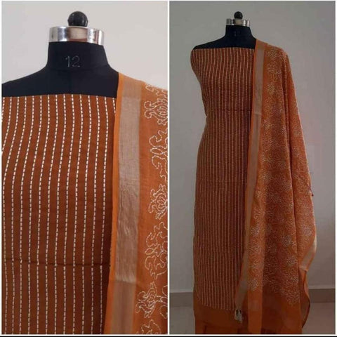 Brown Color Cotton Viscose Silk Embroidered Dress Material - Trend In Need