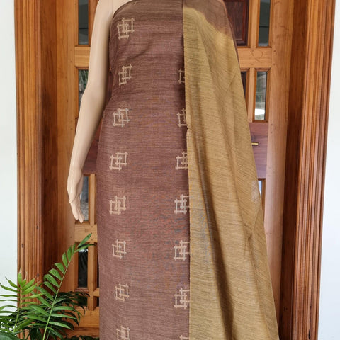 Brown Color Handwoven Cotton Baswada Silk Woven Dress Material - Trend In Need