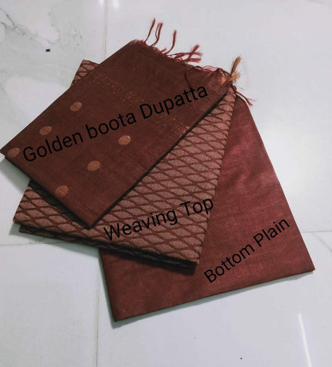 Brown Color Handwoven Cotton Matka Silk Woven Dress Material - Trend In Need