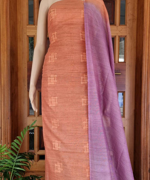 Brown Purple Color Handwoven Cotton Baswada Silk Woven Dress Material - Trend In Need
