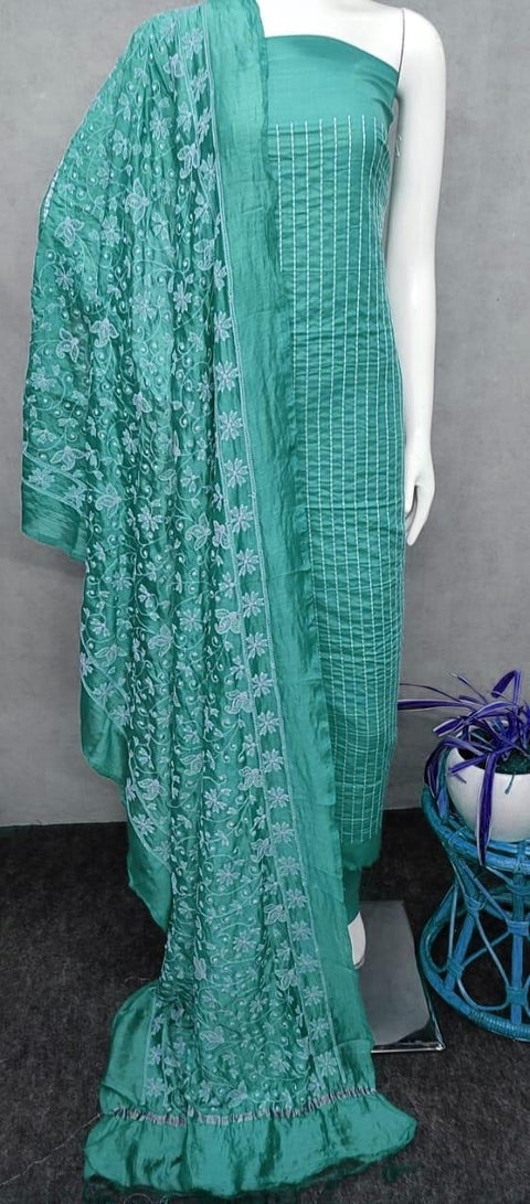Cotton Silk Embroidered Dress Material Blue Color - Trend In Need