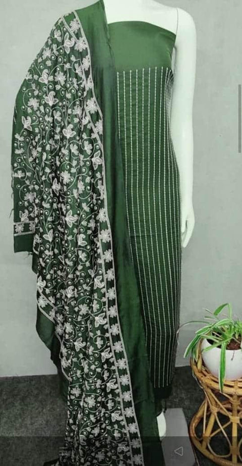 Cotton Silk Green Color Embroidered Dress Material - Trend In Need