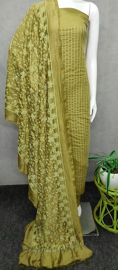 Cotton Silk Green Color Embroidered Dress Material - Trend In Need