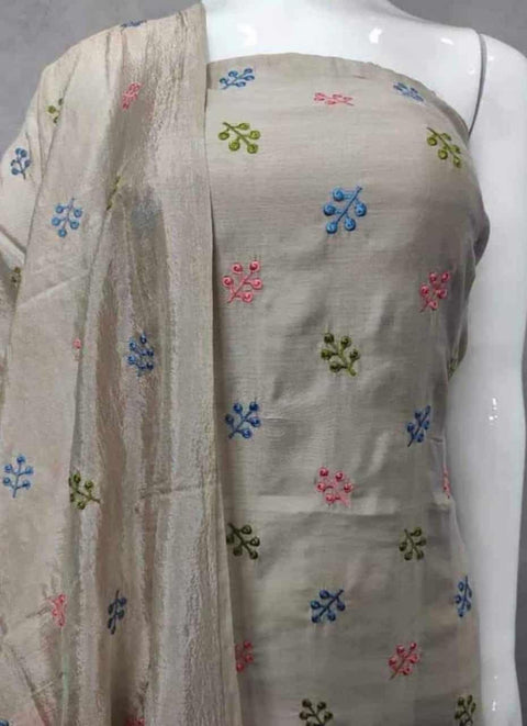 Cotton Silk Grey Color Dress Material - Trend In Need