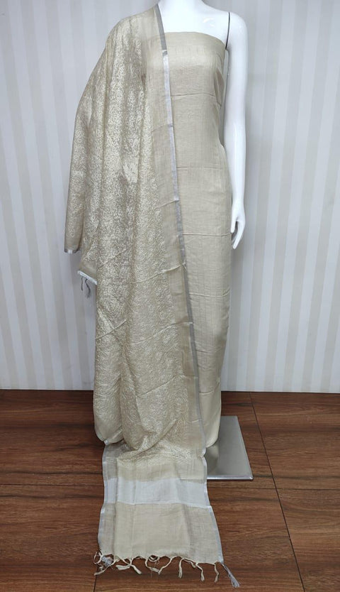 Cotton Silk Machine Embroidered Grey Color Unstitched Suit Material - Trend In Need