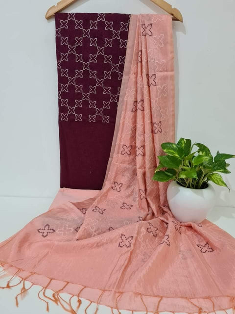 Cotton Silk Maroon Color Dress Material - Trend In Need